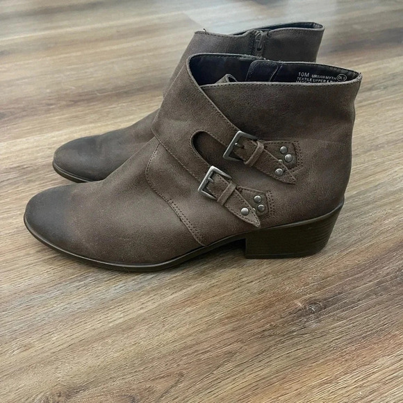 Aerosoles Urban Myth Ankle Booties Boots Tan Brown Sz 10 Zip Faux Leather Heel - Picture 1 of 6